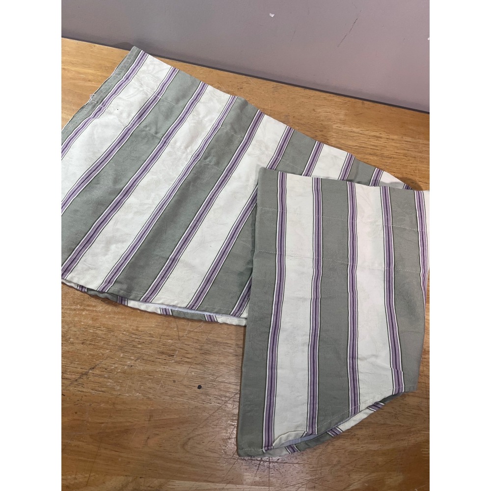 Waverly Valance 76x18 Green Purple Cream Striped Scalloped Vtg Damask Cotton